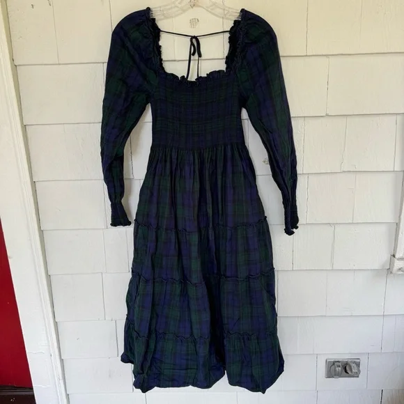 Hill House Naomi Nap Dress Long Sleeve Blackwatch Tartan Plaid size XS - Picture 6 of 13